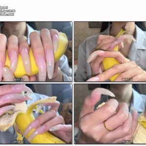 #151 - Long Clear Nails Close Up On Banana