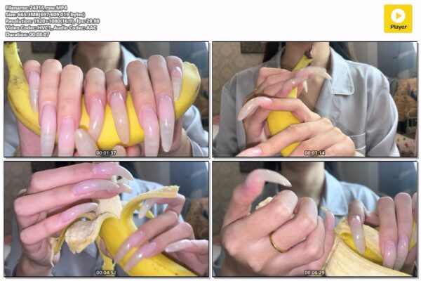 #151 - Long Clear Nails Close Up On Banana