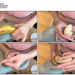 #776 - Long Natural Shiny Nails Close Up On Banana