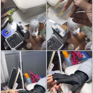 #1014 – My Long Nails In Fingerless Gloves At Manicurist Pt.2